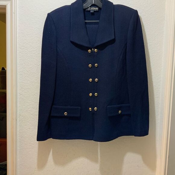 St. John Basics  3Pc Santana Knit Jacket &pants , tank  Suit Navy Size 12 H2 - Picture 3 of 10